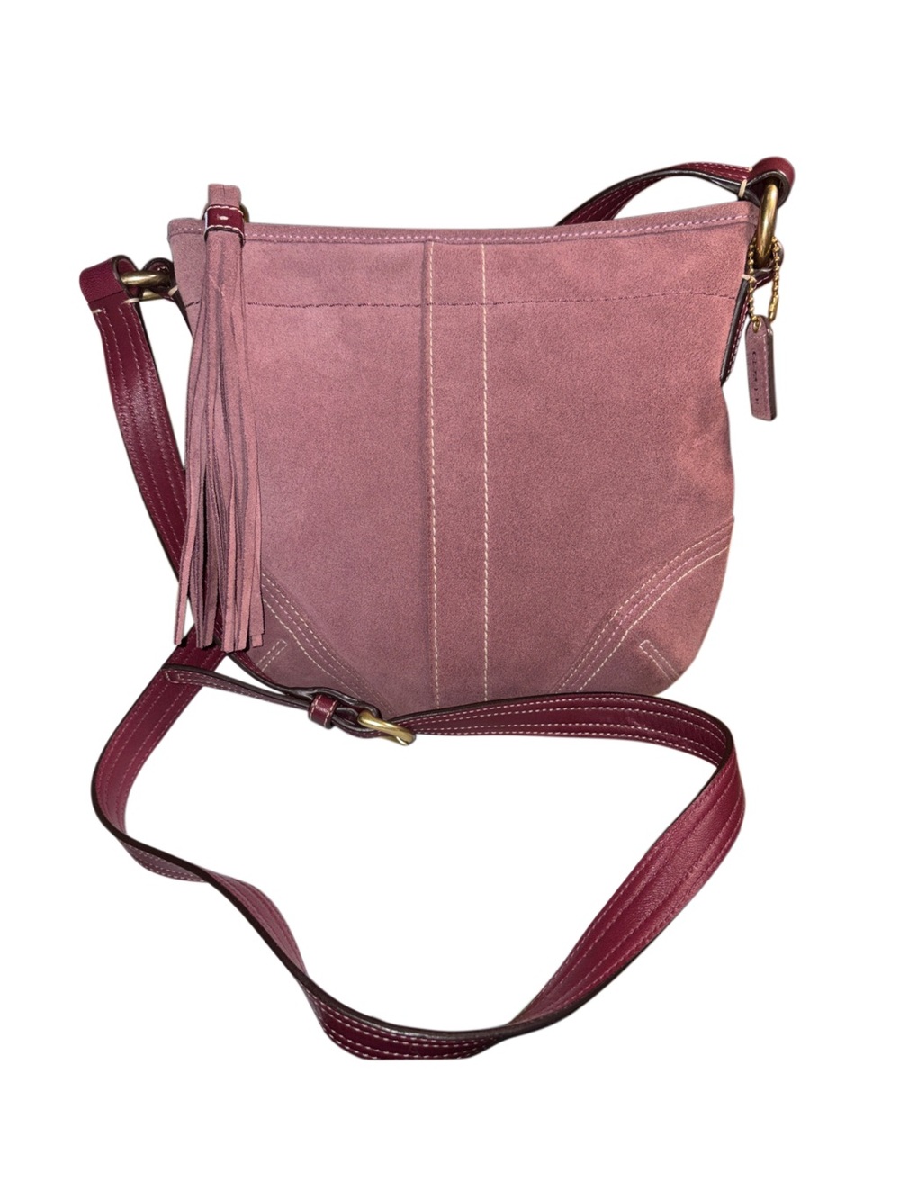 Coach Vintage Y2K Suede Crossbody in Dusty Rose with Burgundy Strap